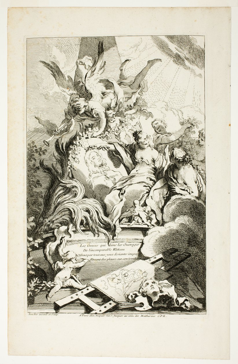 Las Gracias en la tumba de Watteau de François Boucher