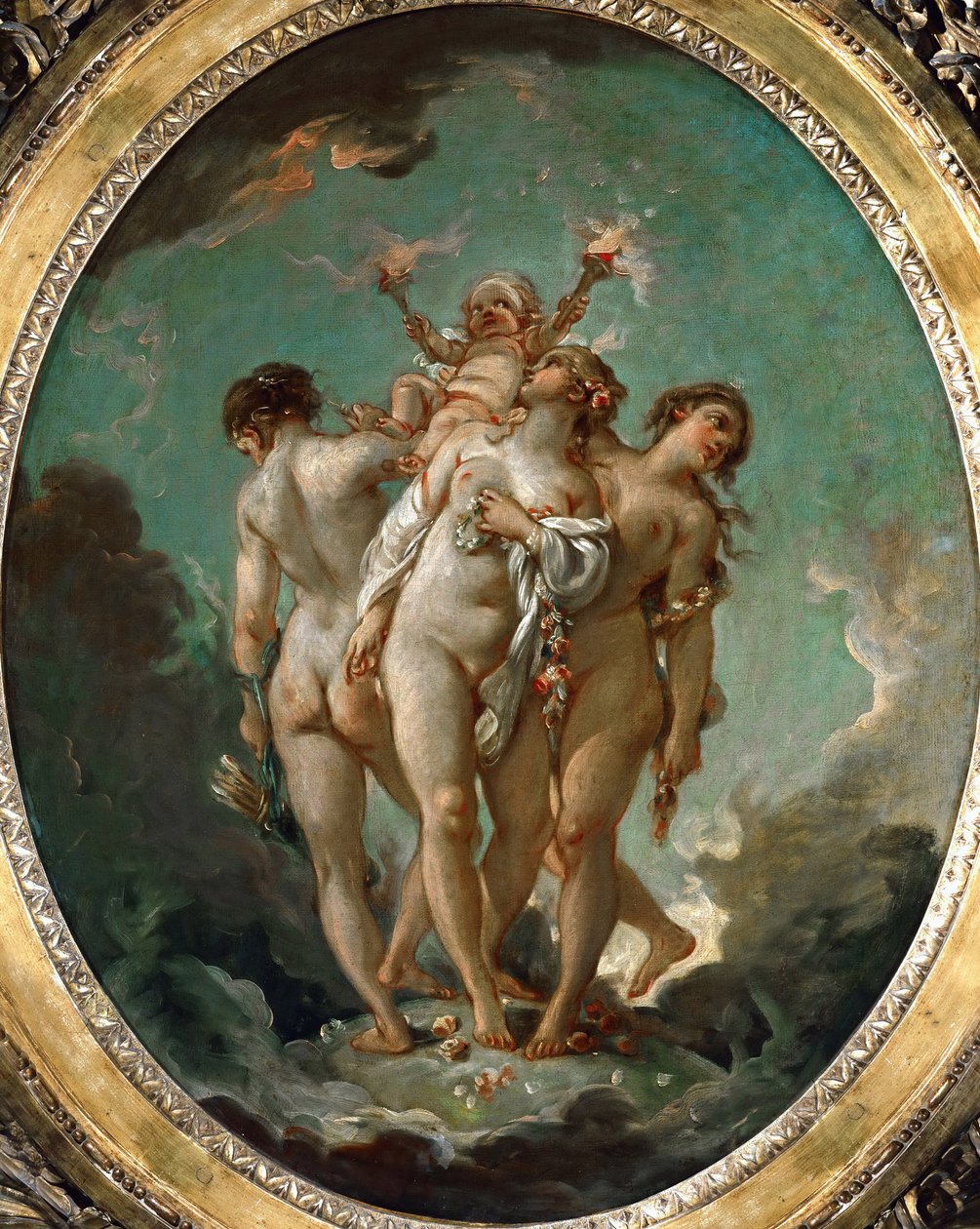 Las tres gracias sosteniendo a Cupido de François Boucher