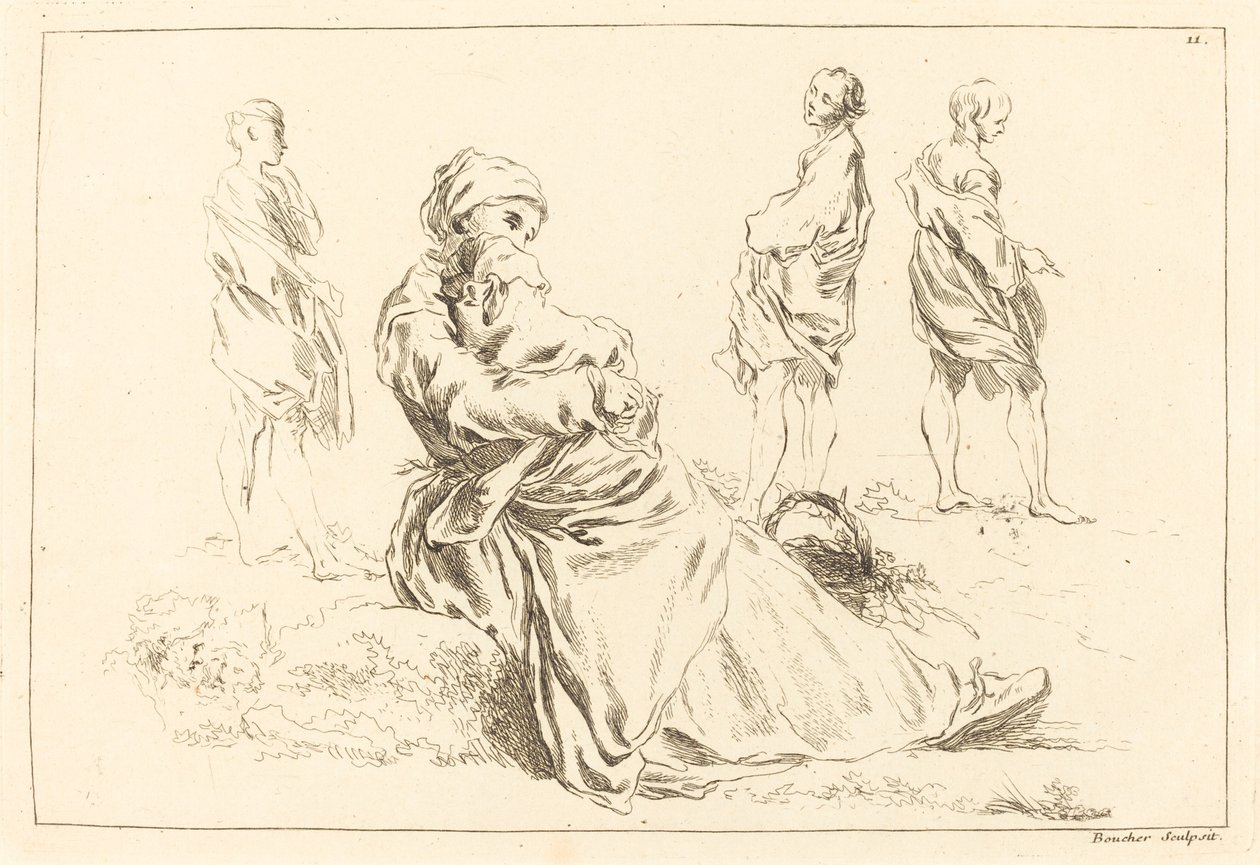 Estudios de Figuras incluyendo Madre Sentada y Niño de François Boucher after Abraham Bloemaert
