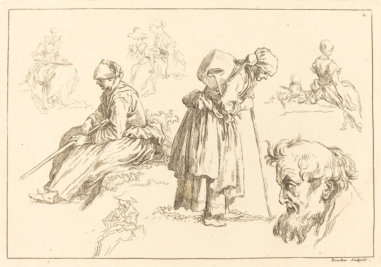 Estudios de figuras incluyendo mujer con una tetera de François Boucher after Abraham Bloemaert