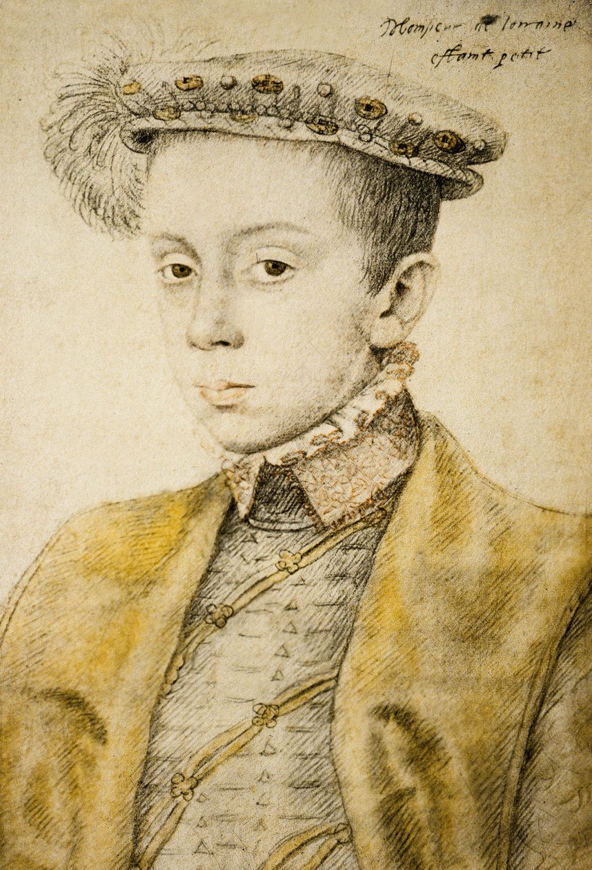 Carlos II o III de Lorena (1543-1608), c.1558 (drwash, acuarela, lápiz) de François Clouet