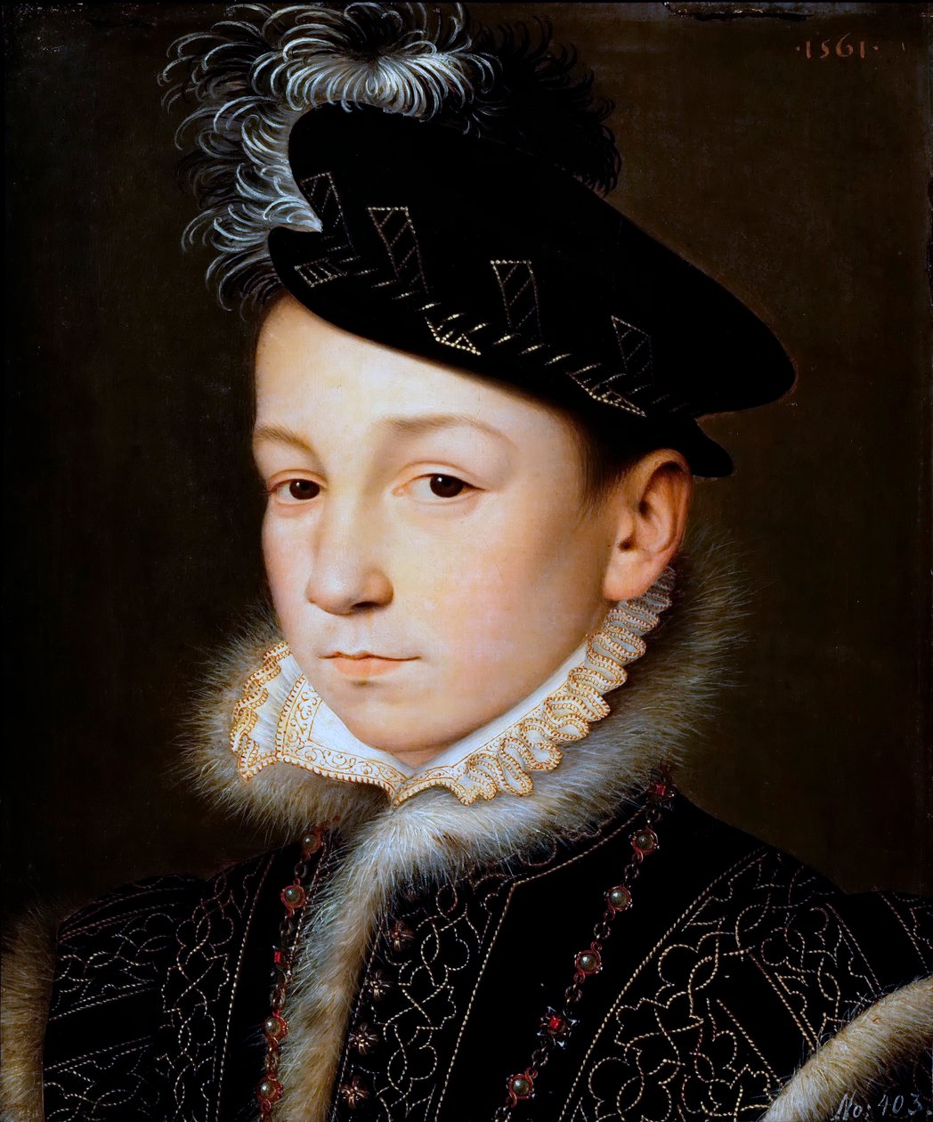 Alemán: Rey Carlos IX de Francia (1550-1574), busto Rey Carlos IX de Francia de François Clouet