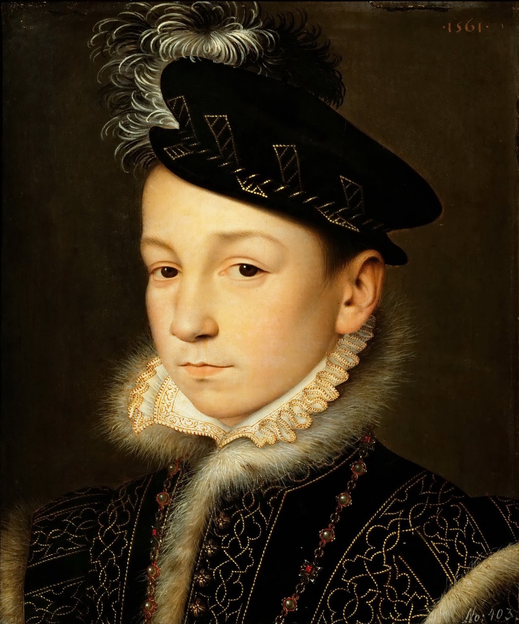 Alemán: Rey Carlos IX de Francia (1550-1574), busto Rey Carlos IX de Francia de François Clouet
