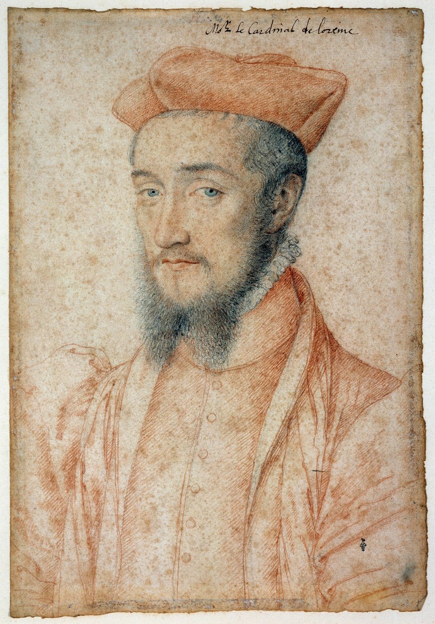 Retrato de Carlos, Cardenal de Lorena (1525-1574). Dibujo a sangre y piedra negra por François Clouet (1515-1572) de François Clouet