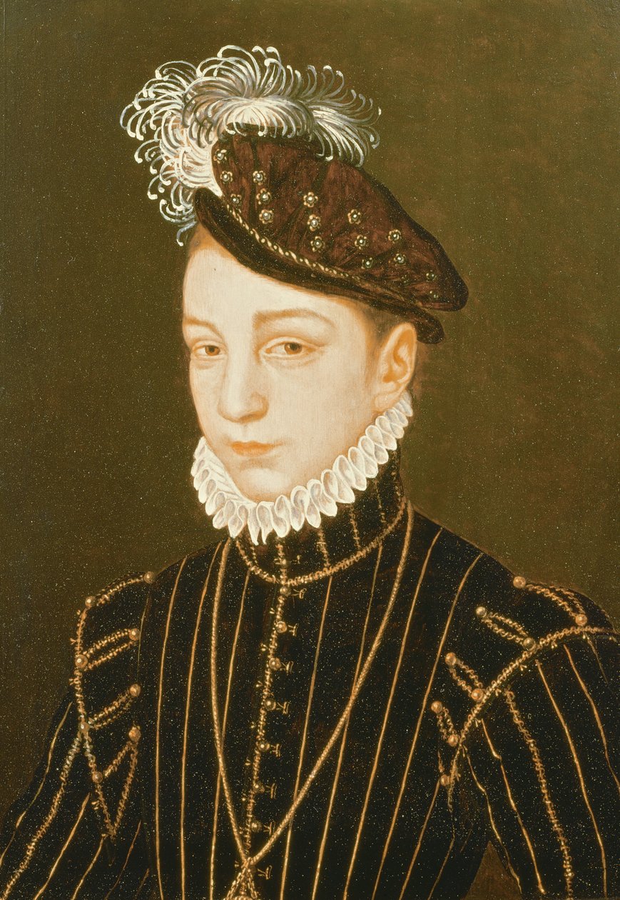 Retrato de Carlos IX (relacionado con dibujo en el Hermitage, San Petersburgo) de François Clouet