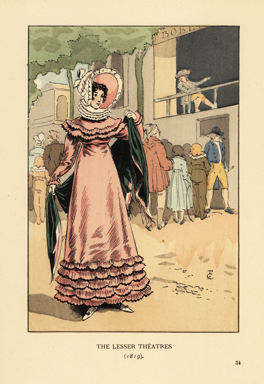 Mujer de moda en un espectáculo dramático al aire libre. Los Teatros Menores de François Courboin