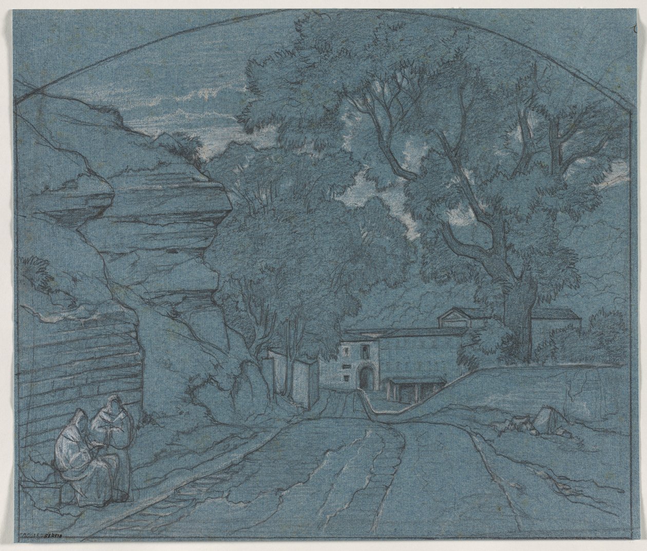 Paisaje con dos monjes, c. 1840 de François Edouard Bertin