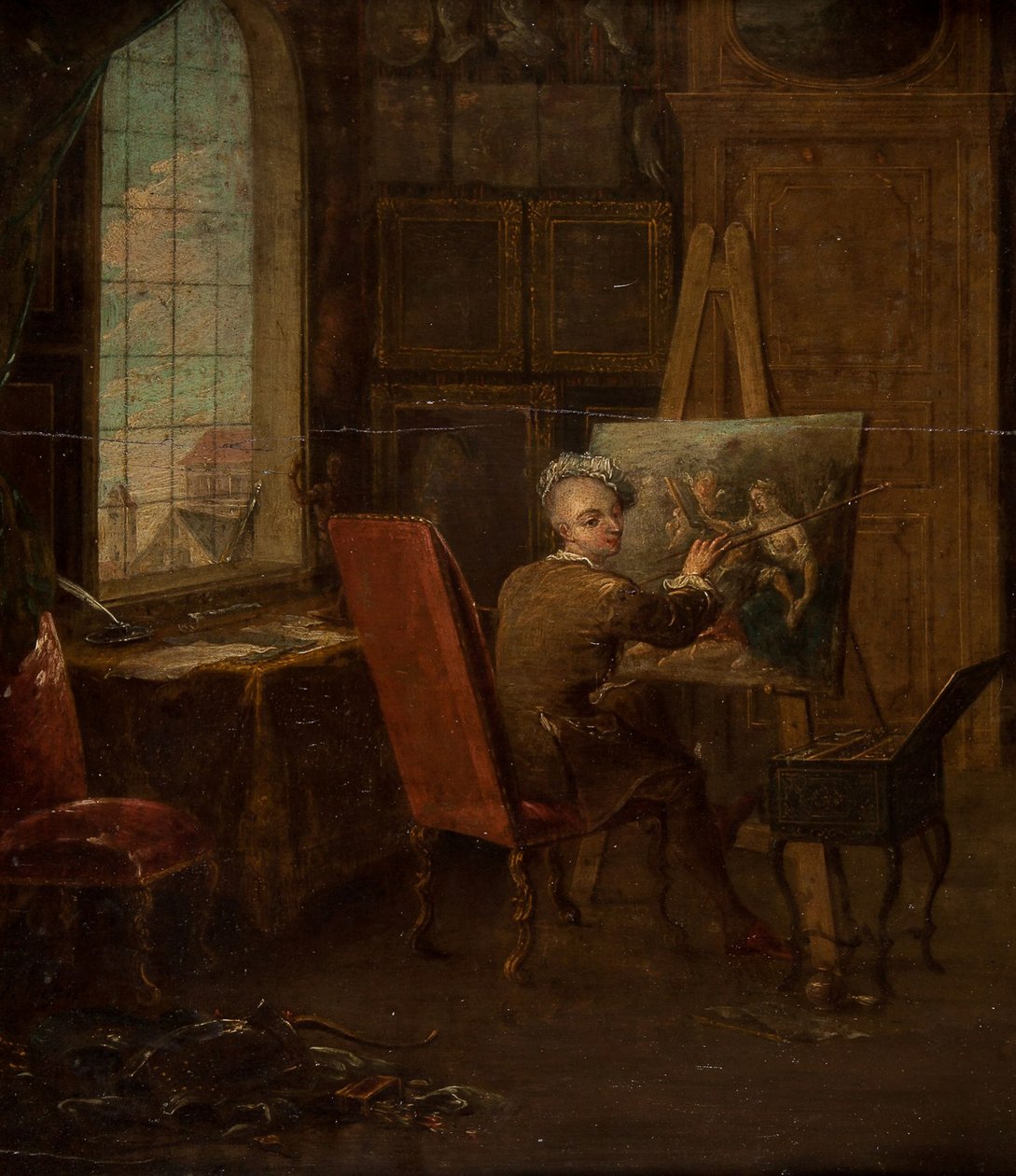 Autorretrato del artista en su estudio, sosteniendo un mahl-stick de Francois Eisen