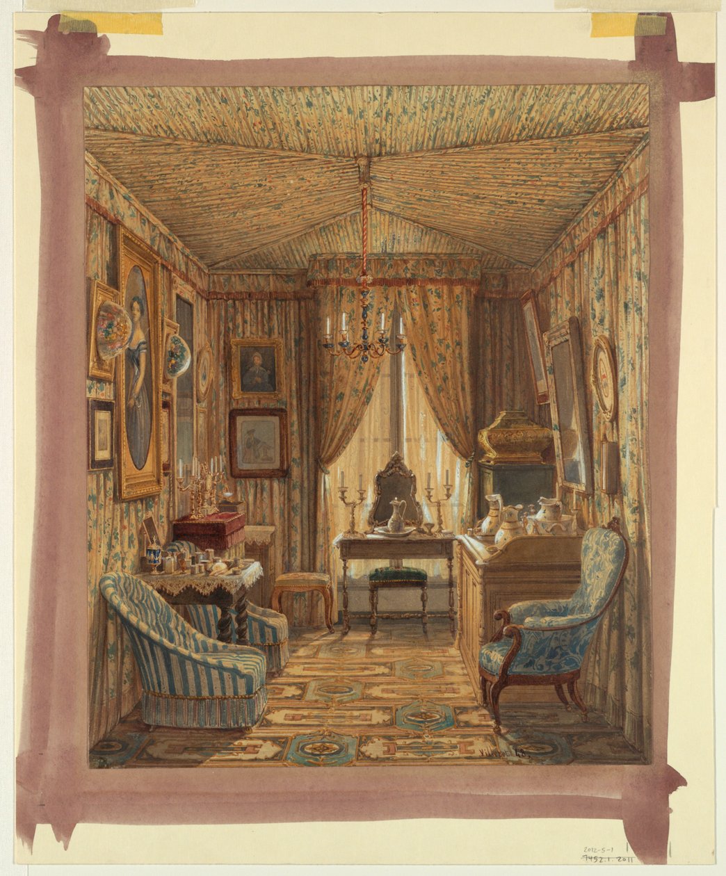 Dibujo, Interior de un camerino con techo entoldado, 1848 de Francois Etienne Villeret