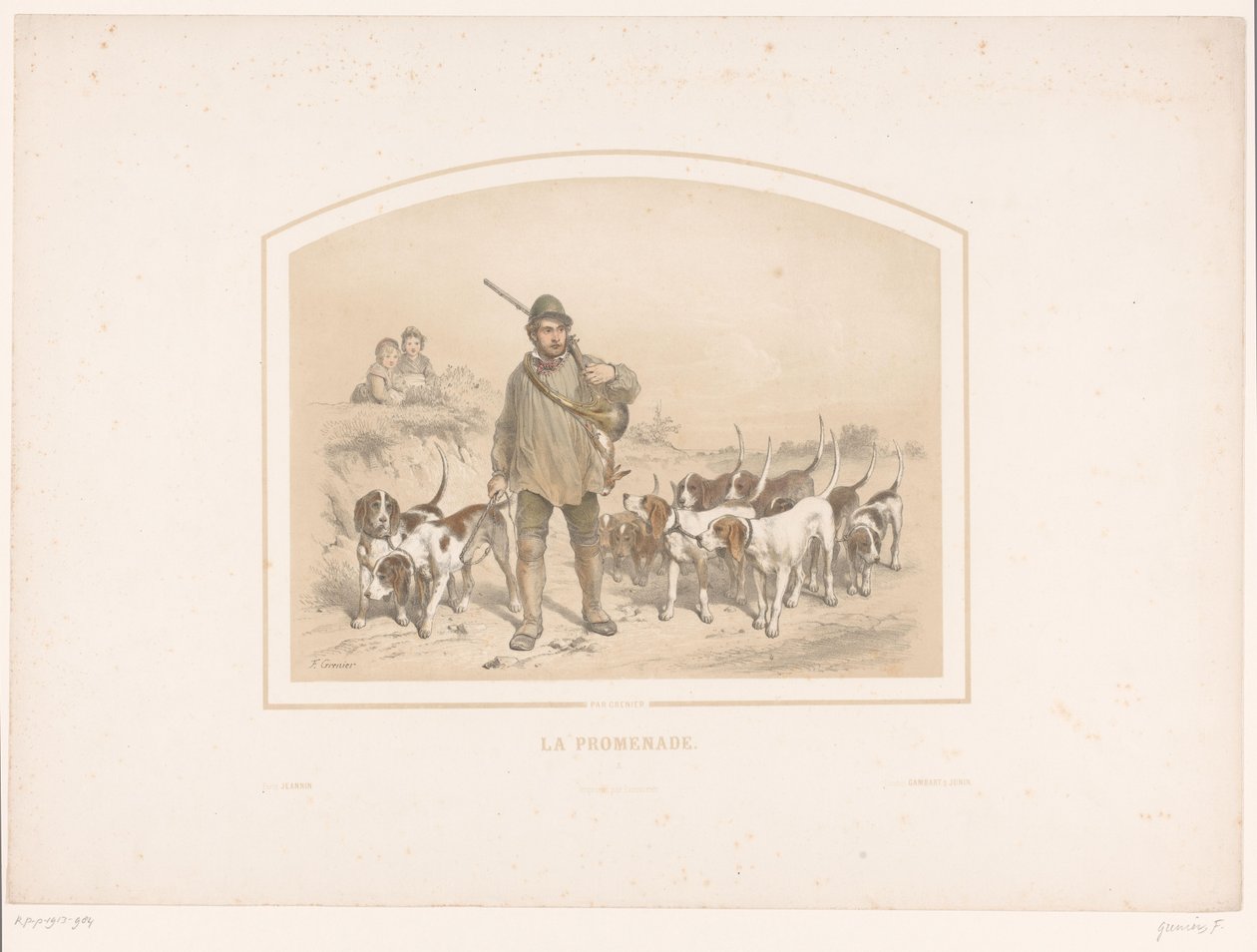 Cazador con diez perros de caza La promenade (título sobre objeto) de François Grenier