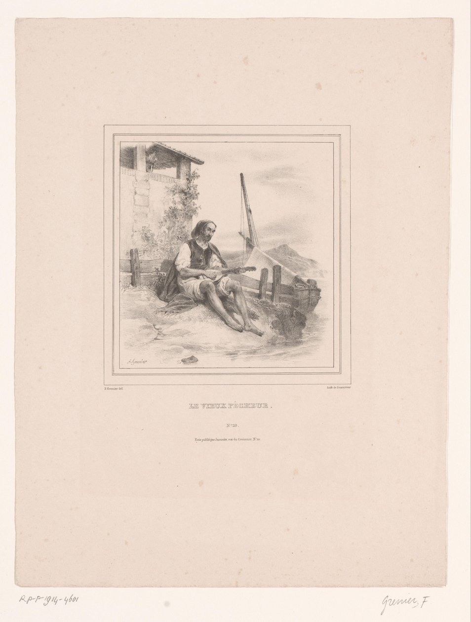 Viejo pescador con laúd junto al agua
Le vieux pêcheur (título en el objeto) de François Grenier