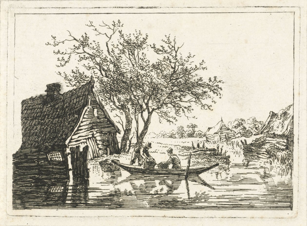 paisaje de río con granja de François Joseph Pfeiffer (II)