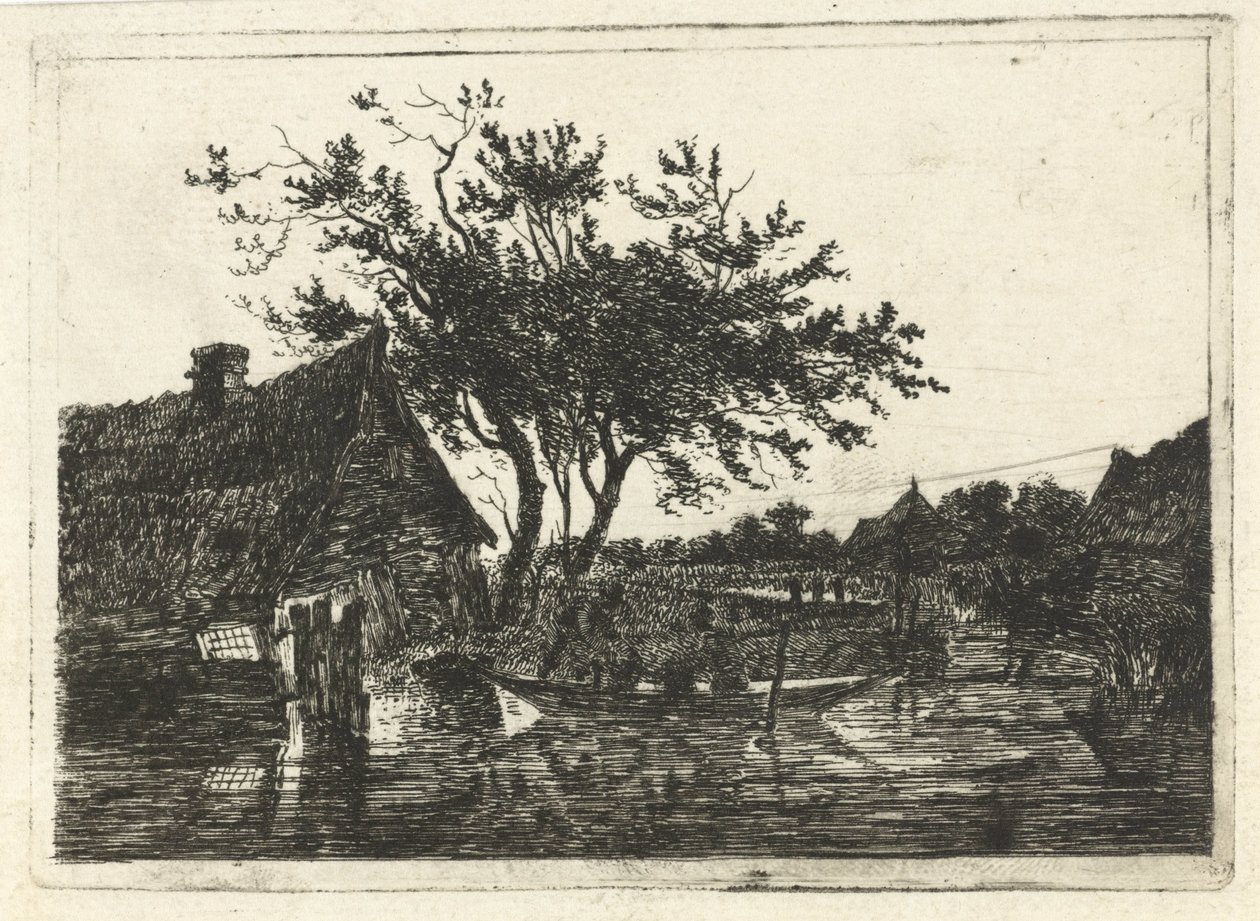 paisaje de río con granja de François Joseph Pfeiffer (II)