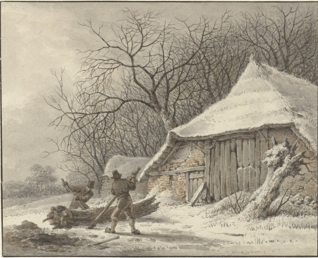 Paisaje invernal con granja cerca del Voorbroek en Terborg de François Joseph Pfeiffer (II)