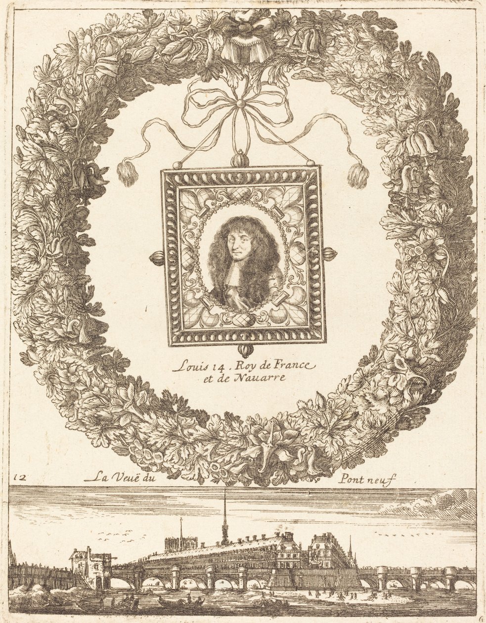 La vista del Pont Neuf; Luis XIV Rey de Francia y de Navarra de François Le Febvre