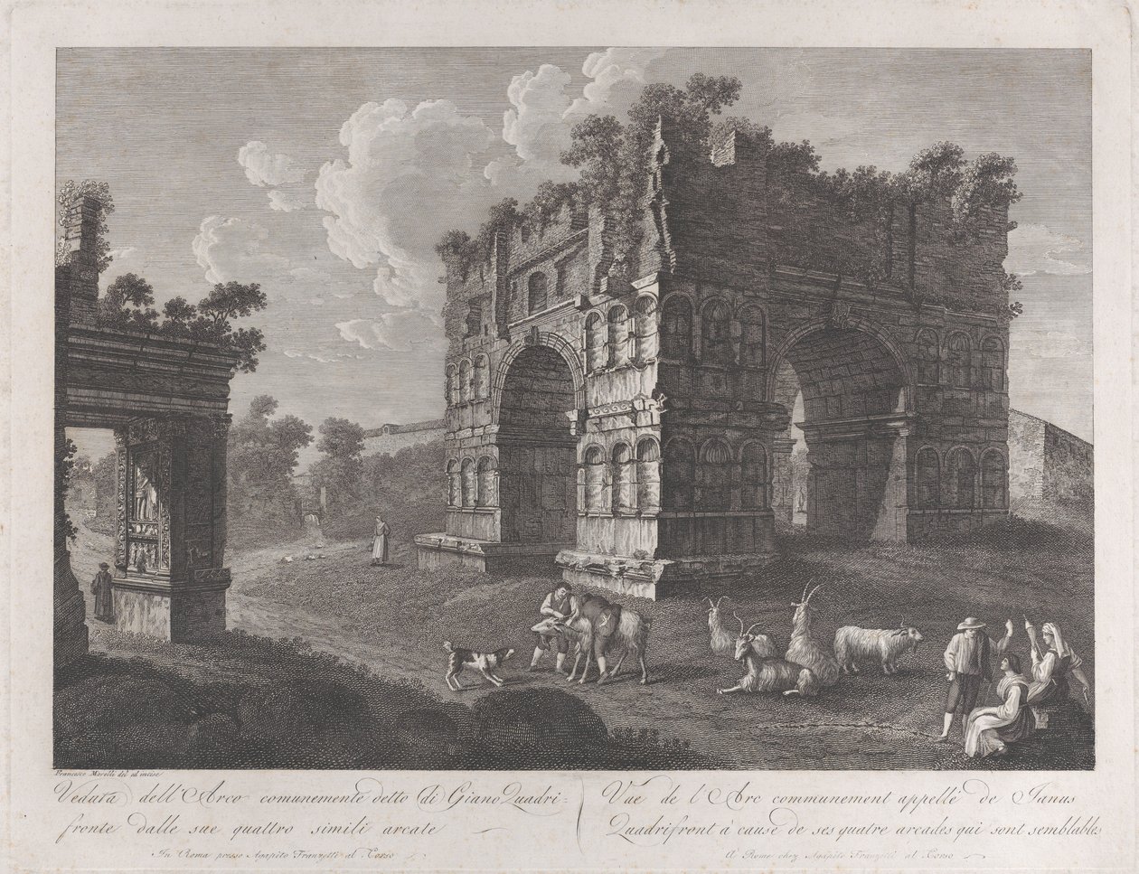 Vista del Arco de Jano, con pastores y cabras en primer plano, 1795-1800 de François Morel