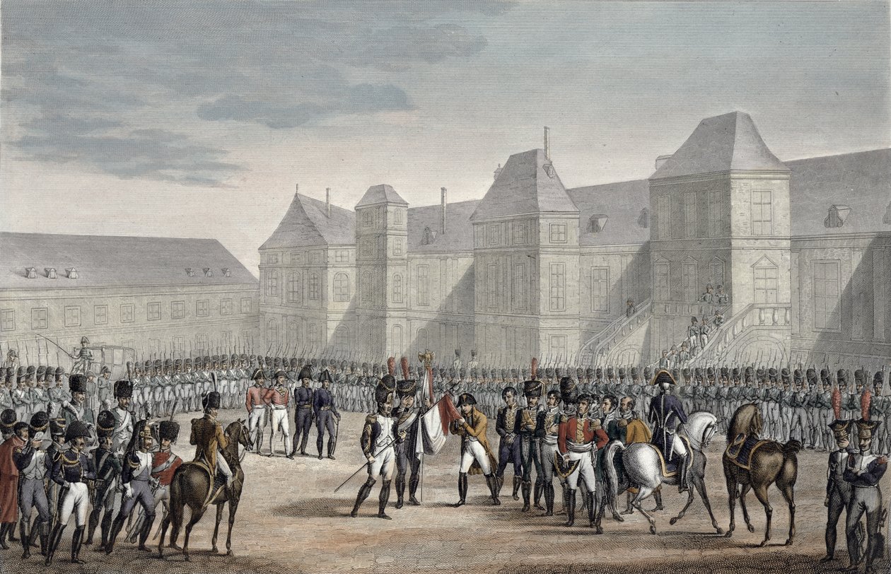 La abdicación de Napoleón y su partida de Fontainebleau hacia Elba, 20 de abril de 1814 de François Pigeot