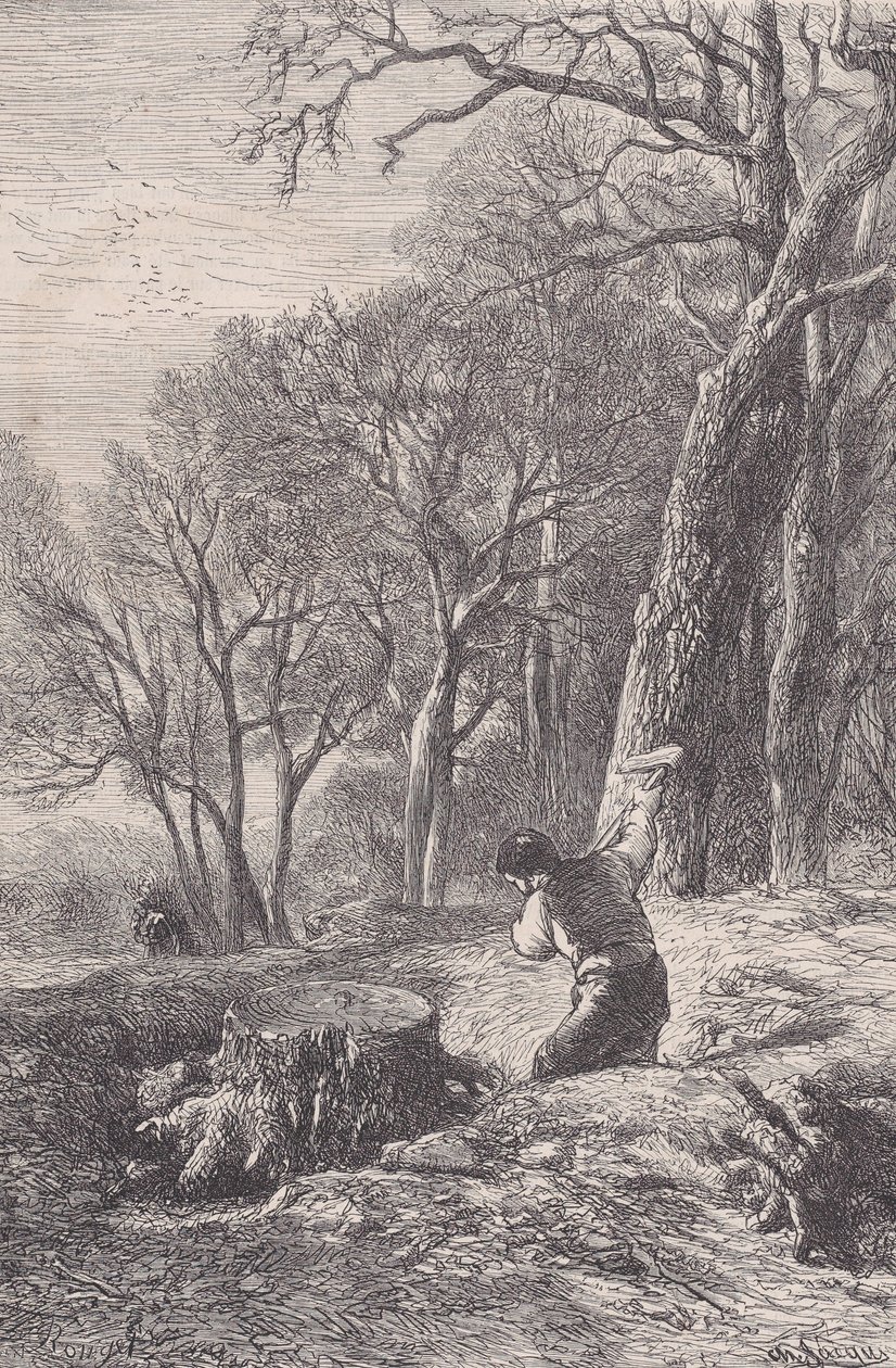 Escena de Invierno: el Arrancador de Tocones, de Magasin Pittoresque, ca. 1852 de François Rouget