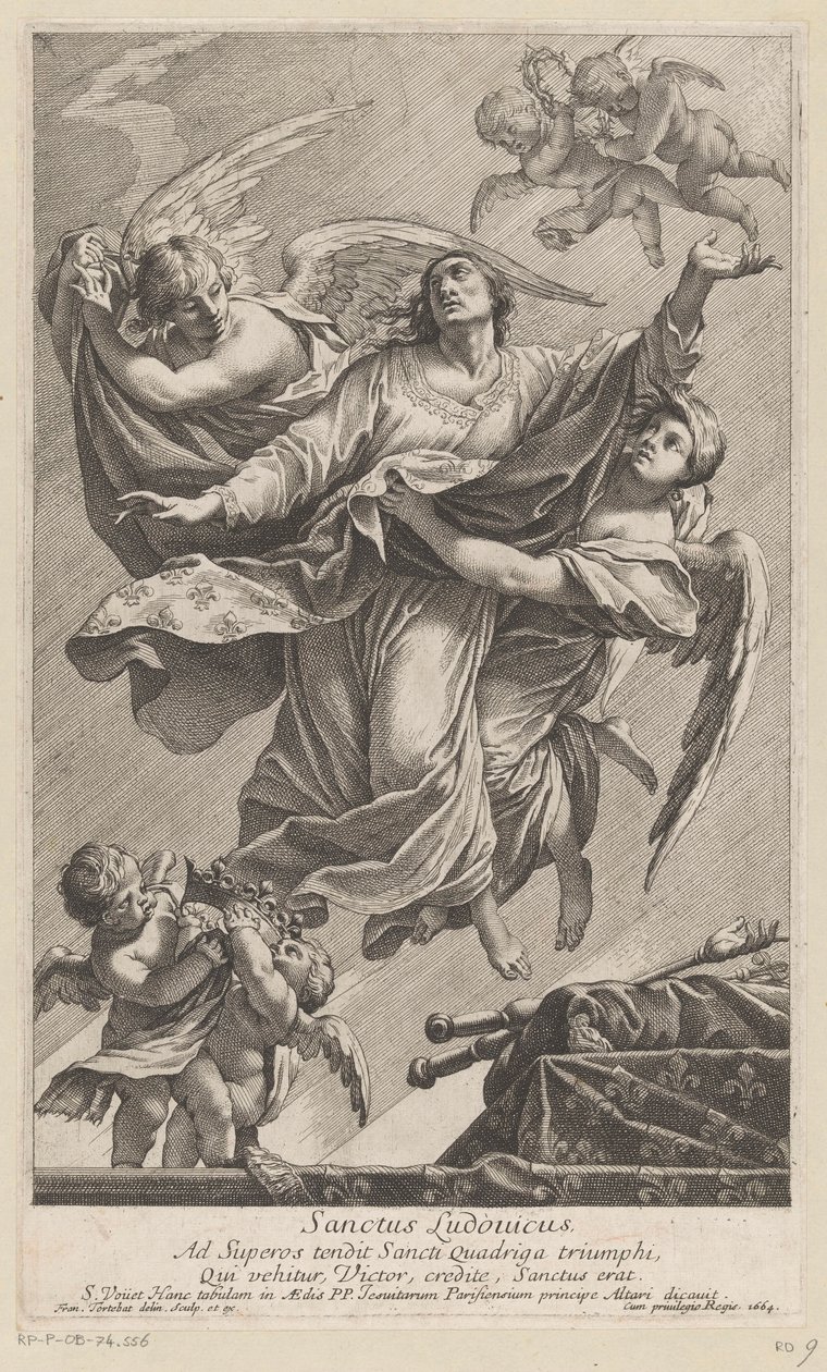 San Luis IX llevado al cielo por dos ángeles Sanctus Ludovicus (título sobre el objeto) de François Tortebat