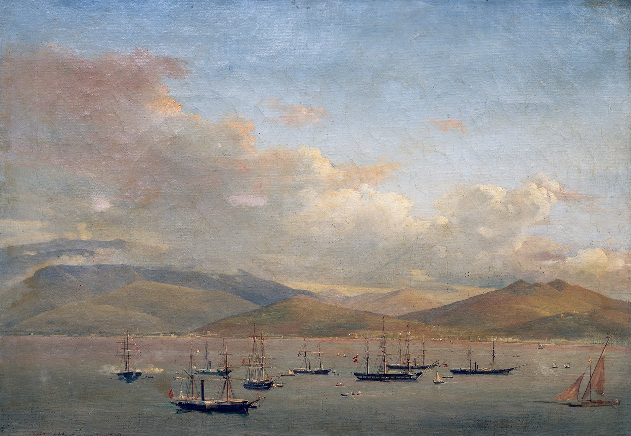 Flotas napolitana, francesa y española en la bahía de Gaeta de François Vervloet