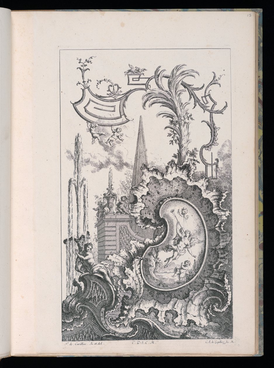 Cartucho con obelisco y palma, Libro Nuevo de Piezas de Fantasía de François de Cuvilliés the Elder