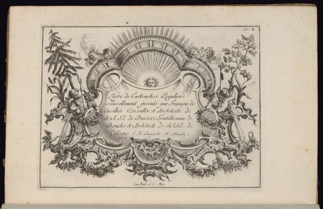 Cartucho con sol y cuatro vientos, Libro de cartuchos regulares de François de Cuvilliés the Elder
