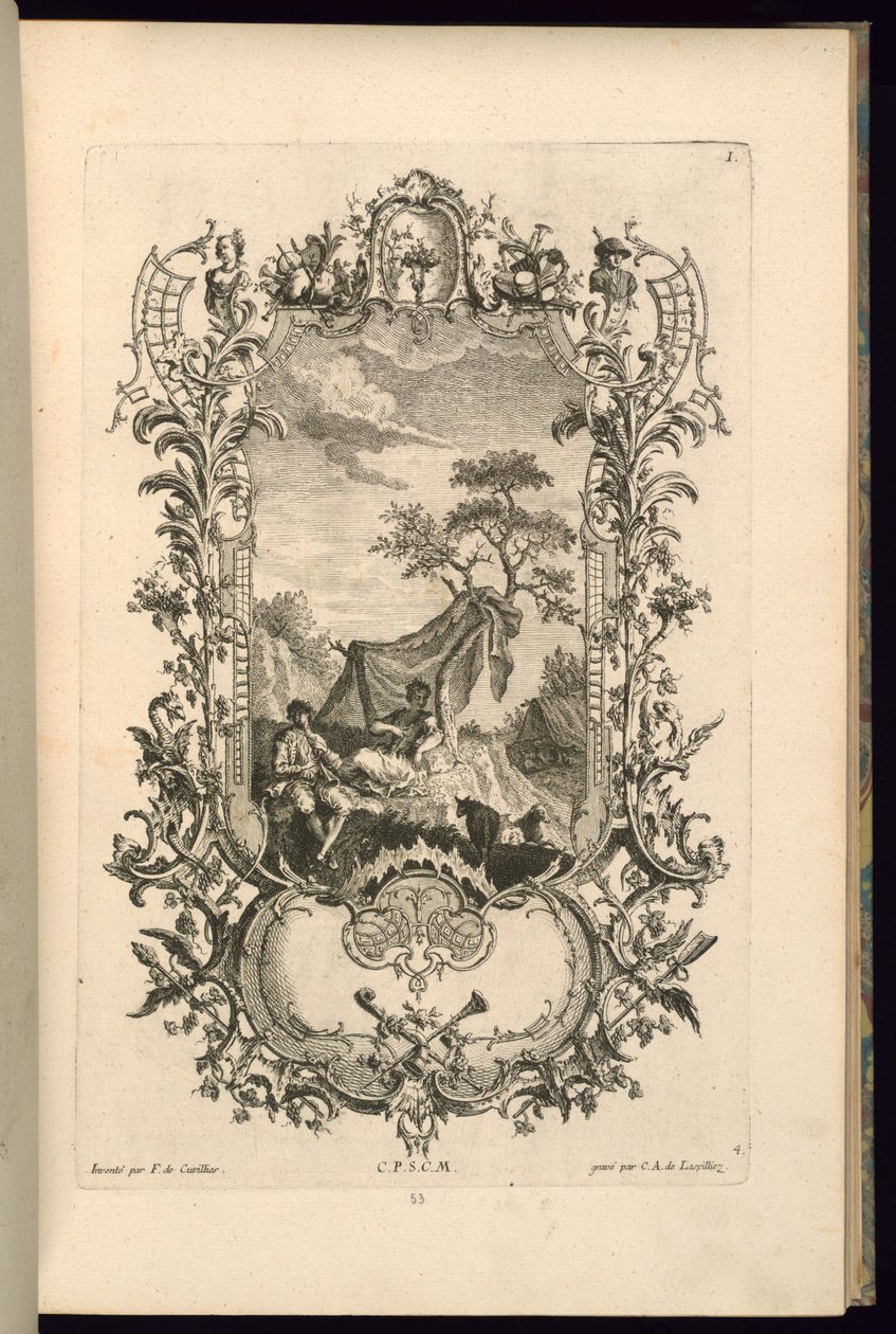 Diseño de cartucho con compartimentos grandes y pequeños de François de Cuvilliés the Elder