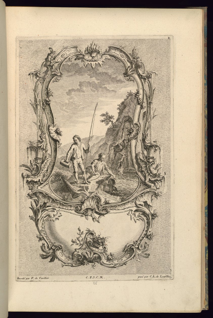 Diseño para cartucho con compartimentos grandes y pequeños de François de Cuvilliés the Elder