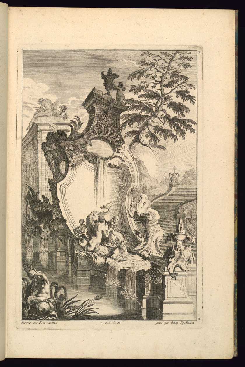 Diseño para fuente con putto montando un delfín de François de Cuvilliés the Elder