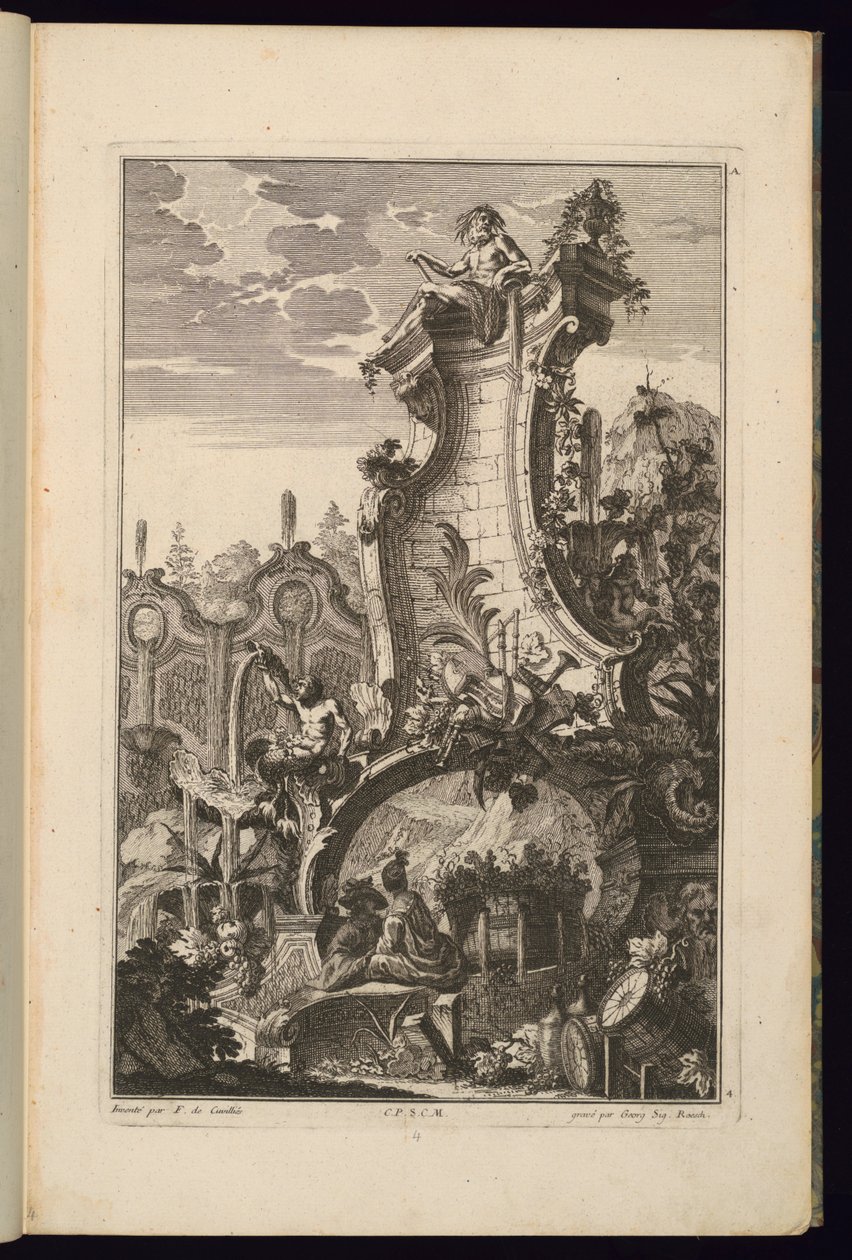 Diseño para fuente con trofeo de instrumentos musicales de François de Cuvilliés the Elder