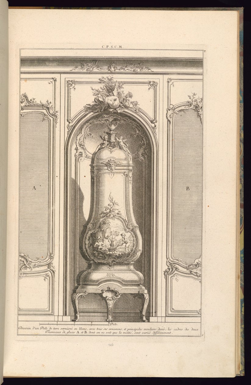 Diseño de una estufa de tierra barnizada en blanco... Diferente de François de Cuvilliés the Elder