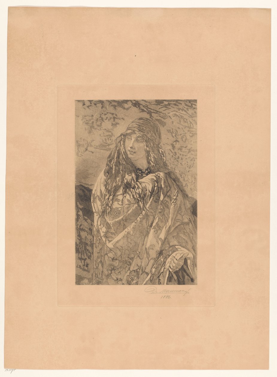 Mujer joven con mantón de flores de François de Meersman (signed by artist)