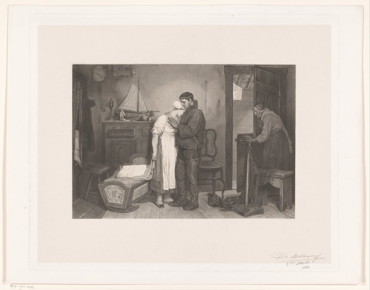 Visser Interior con una pareja en duelo en una cuna vacía de François de Meersman (signed by artist)