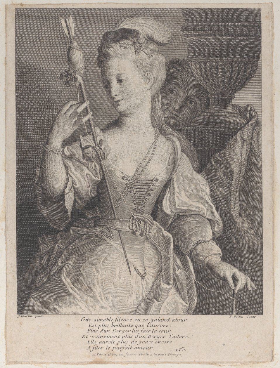Joven mujer hilando hilo para una flecha de François de Poilly