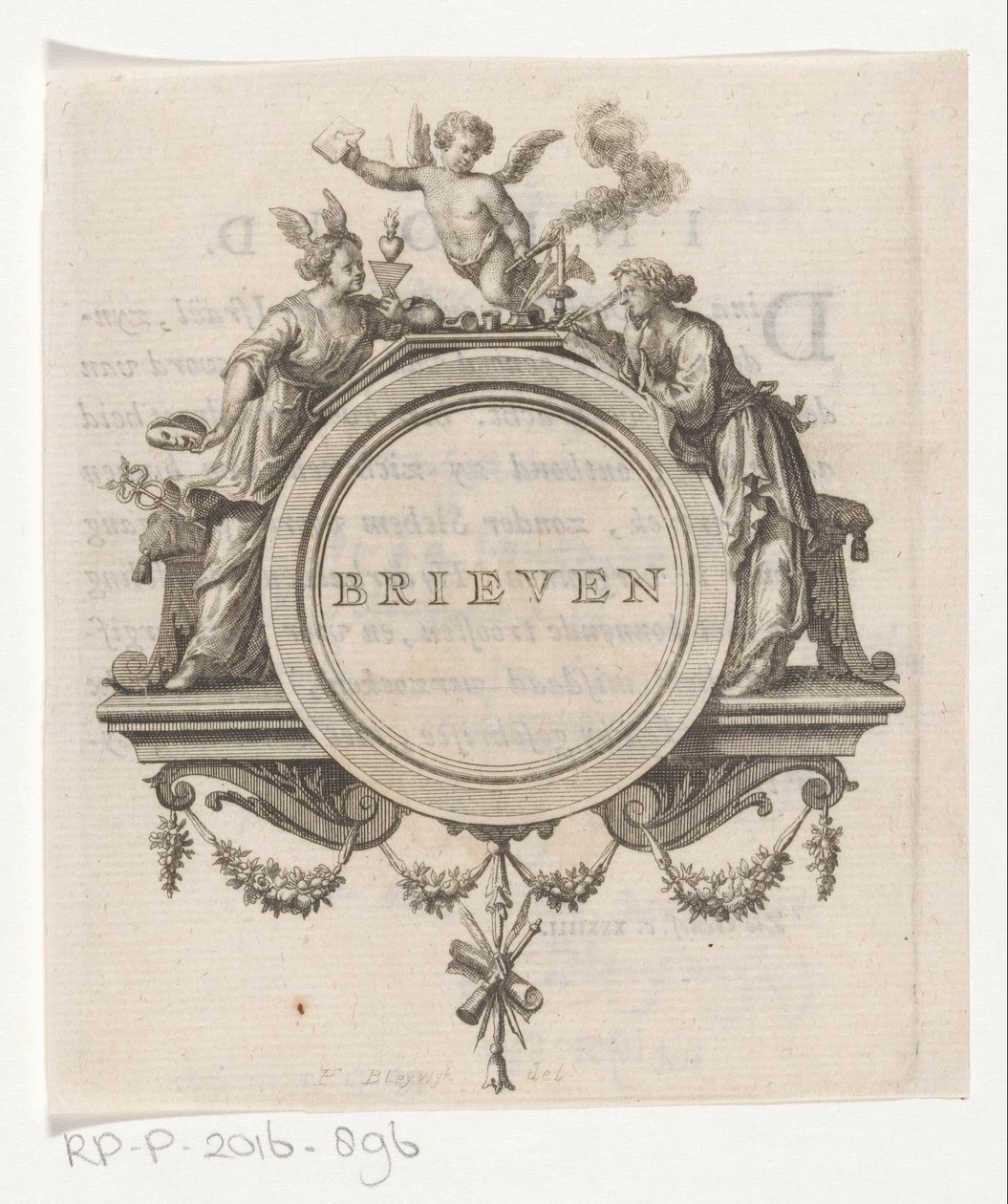Figura alegórica y mujer escritora Letras (título en objeto) de François van Bleyswijck