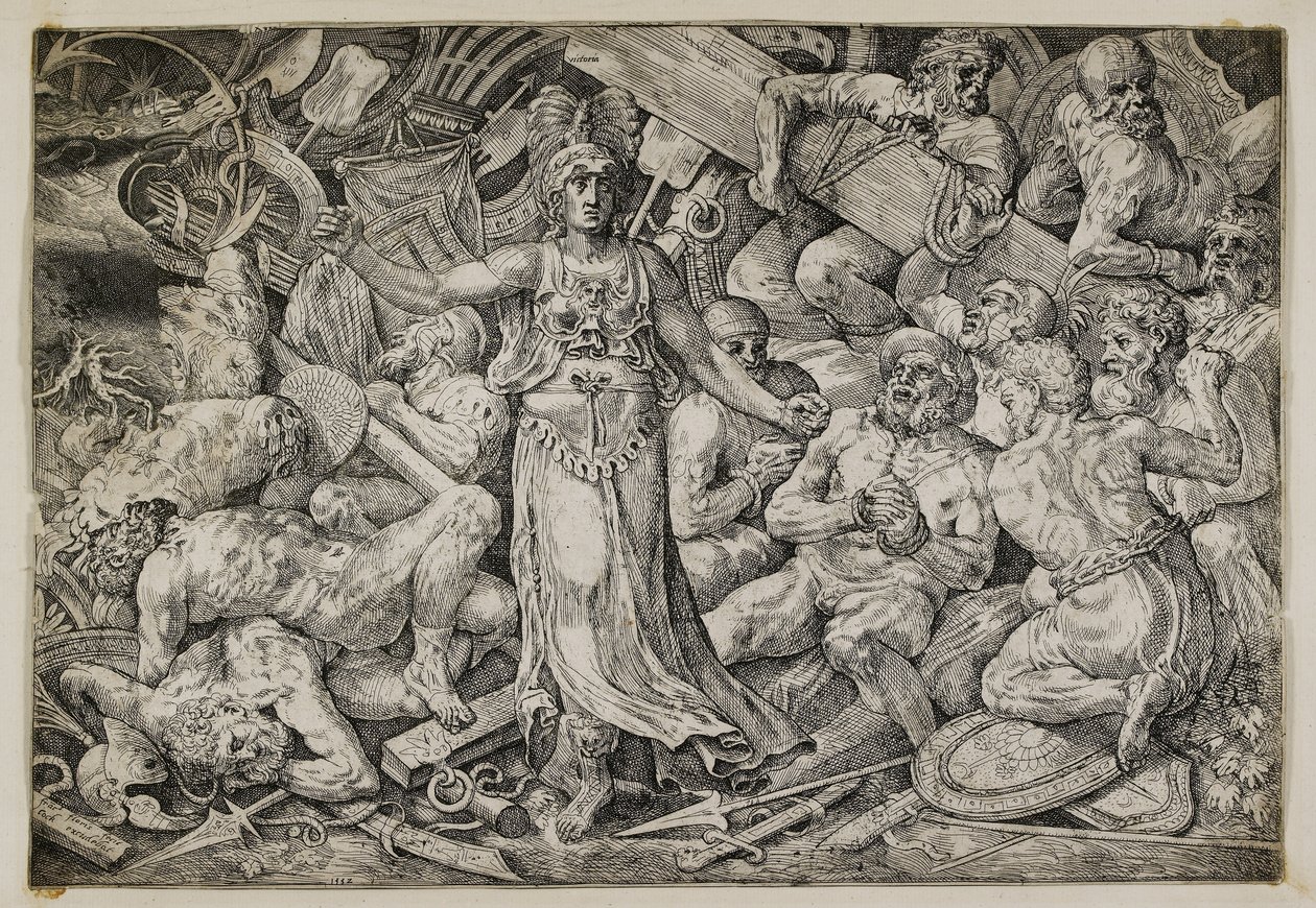 Victoria rodeada de prisioneros y trofeos, 1552 de Frans Floris