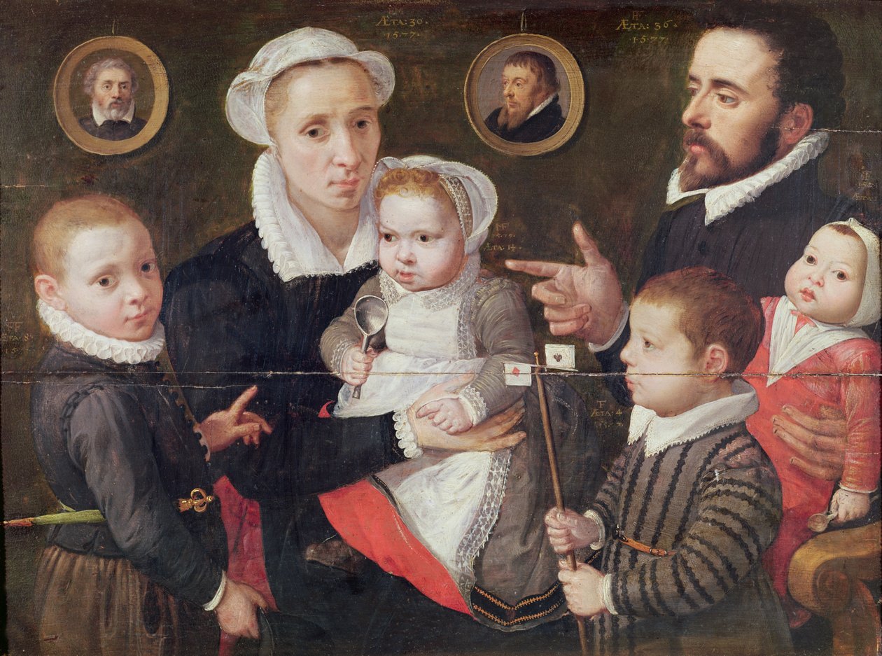 Retrato de una familia: padres con sus hijos y ancestros, 1577 de Frans Menton d