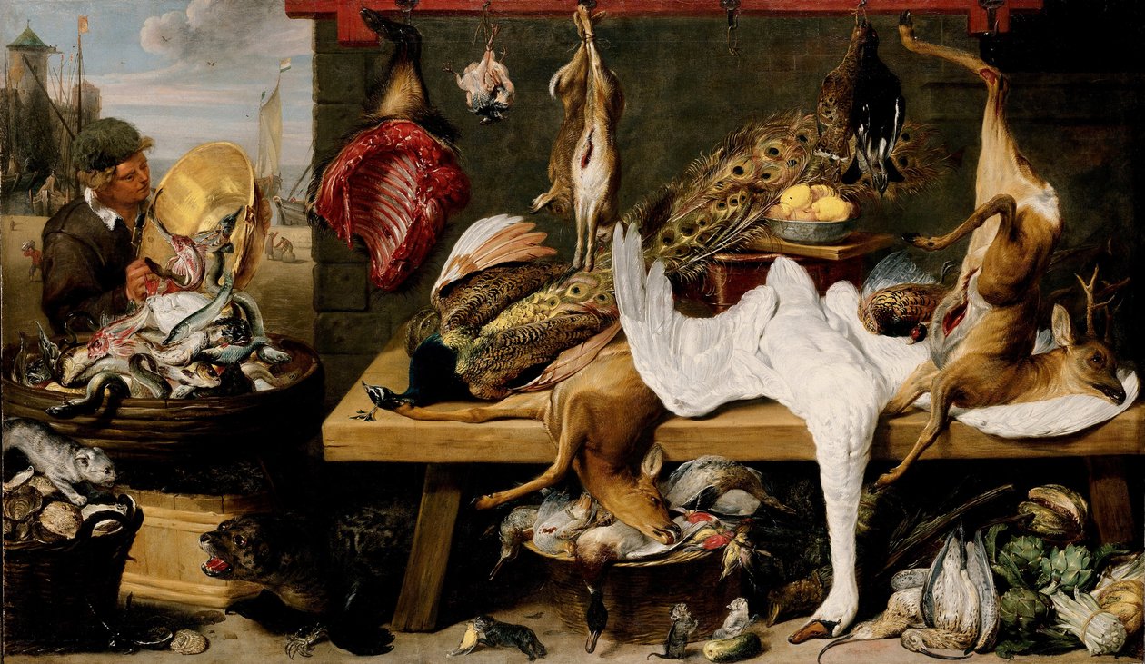 Escena de mercado en un muelle de Frans Snyders or Snijders