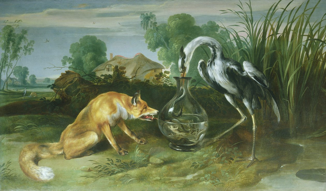 El Zorro y la Grulla de las Fábulas de Esopo de Frans Snyders or Snijders