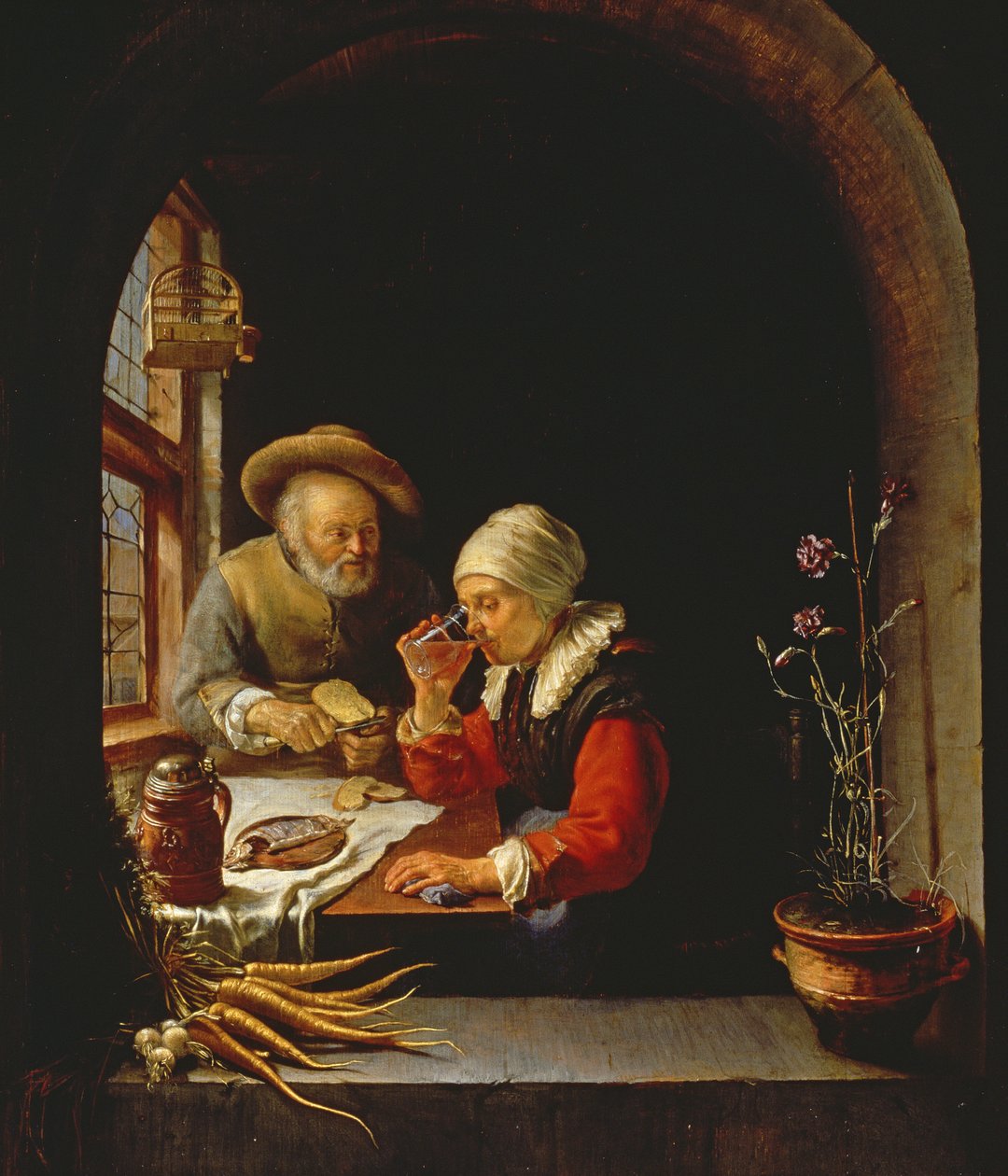 Una pareja de ancianos comiendo de Frans van Mieris