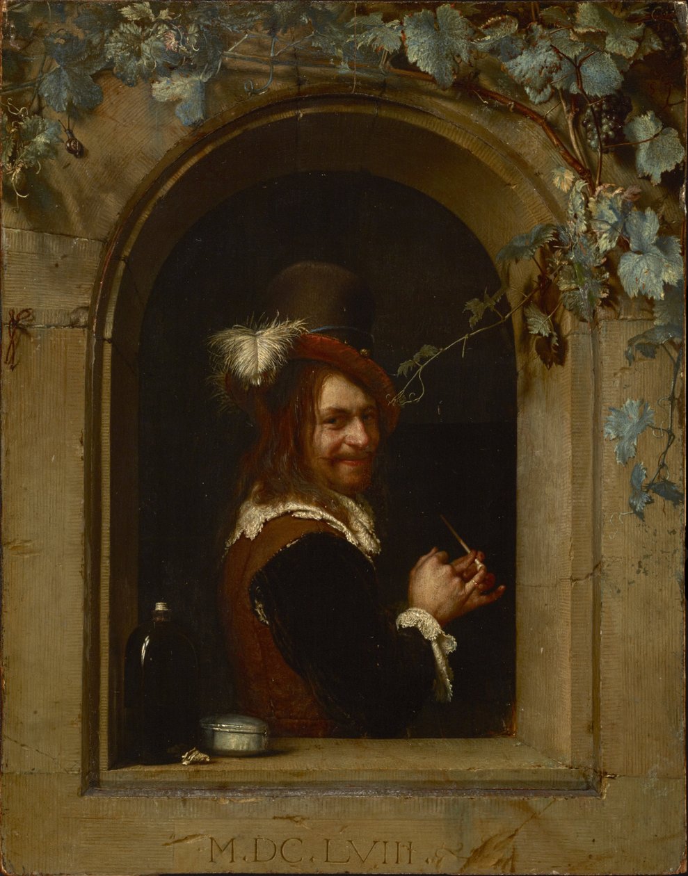 Hombre con pipa en la ventana de Frans van Mieris the Elder  