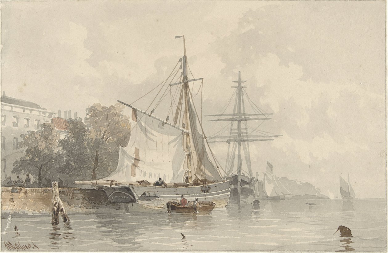 Barcos de vela en tierra de Frans Arnold Breuhaus de Groot