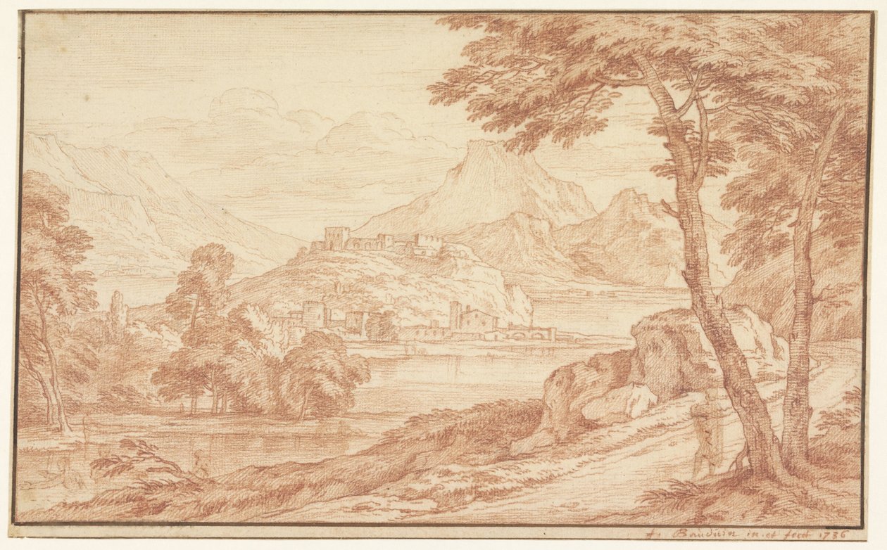 Paisaje con un pueblo ribereño de Frans Boudewijns