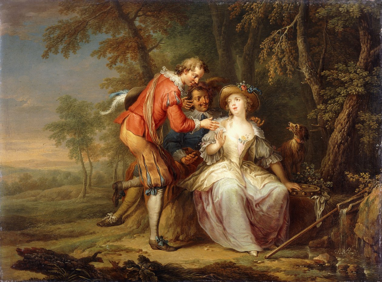 Escenas alegóricas amorosas en paisajes boscosos de Frans Christoph Janneck