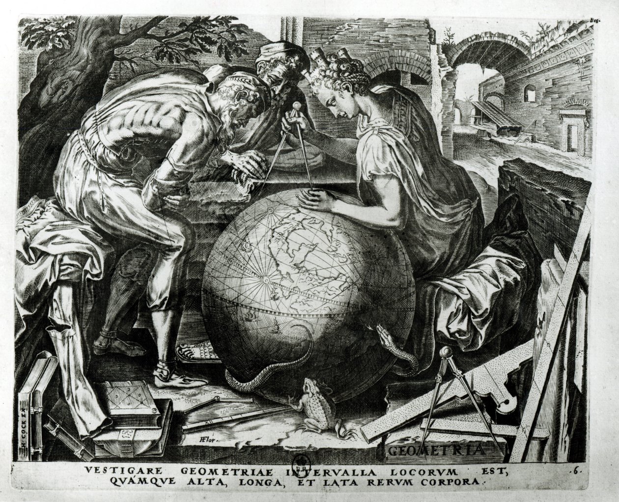 Geometría, grabado por Hieronymus Cock de Frans Floris