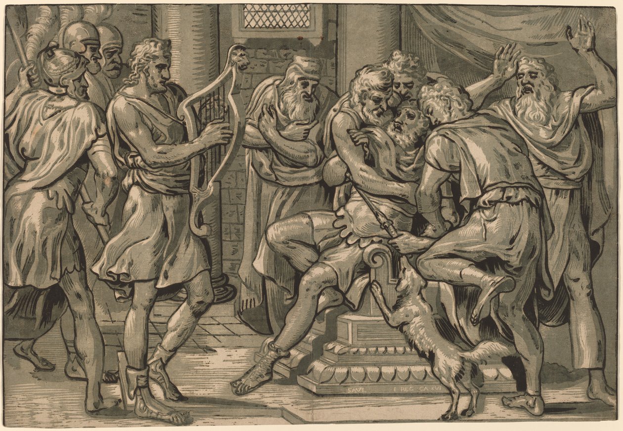 David tocando el arpa ante Saúl de Frans Floris I