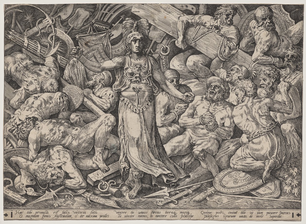 Victoria rodeada de prisioneros y trofeos de Frans Floris the Elder
