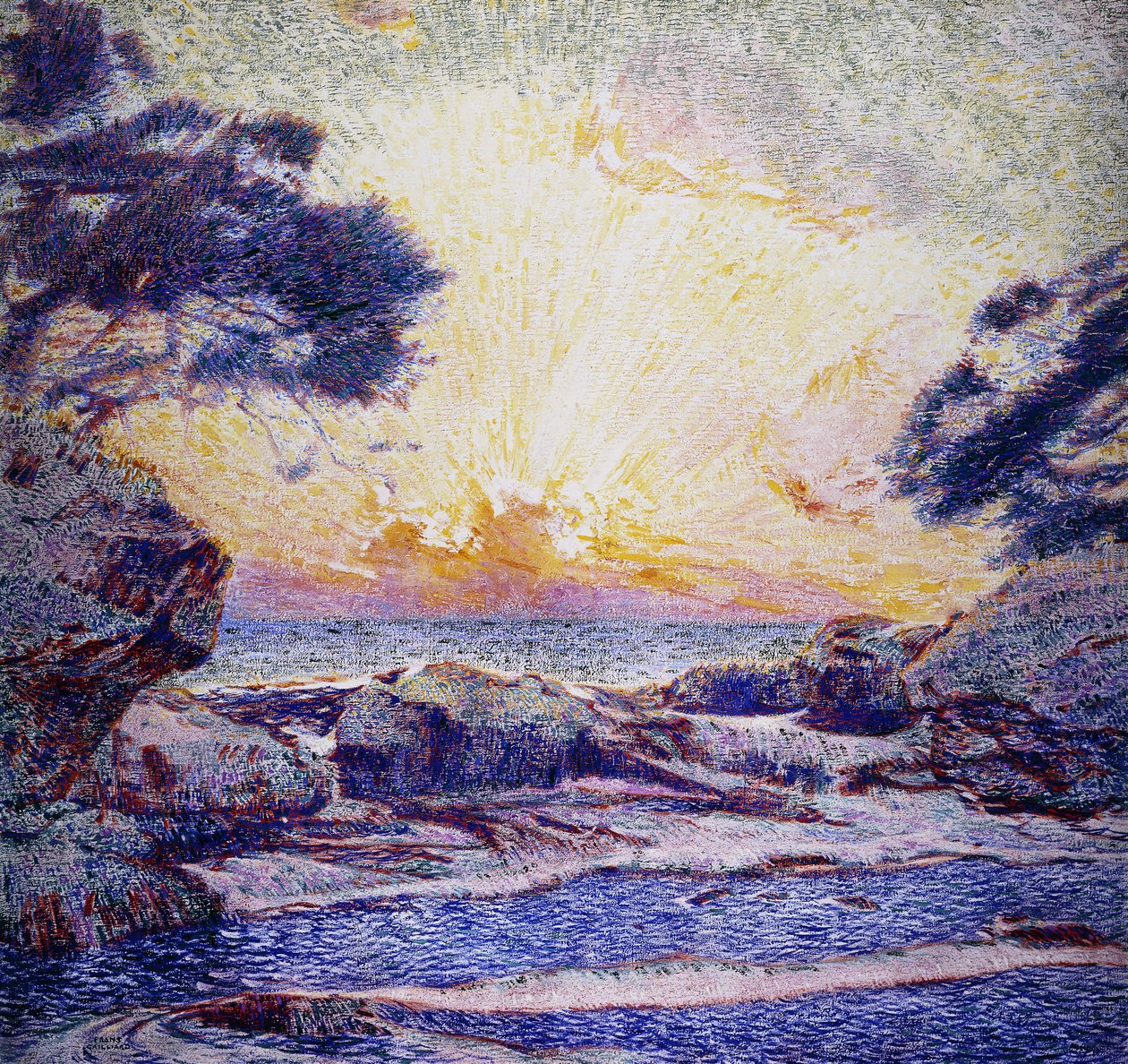 Escena costera; Puesta de sol de Frans Gaillard