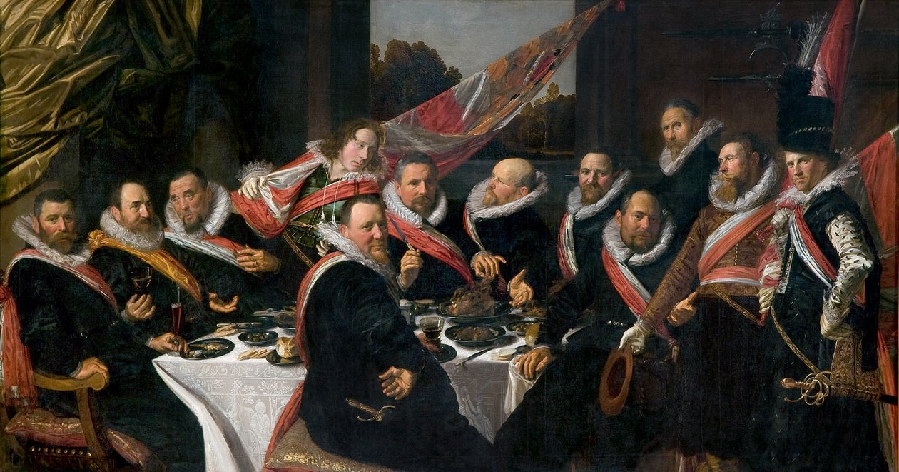 Un Banquete de los Oficiales de la Compañía de la Milicia de San Jorge, 1616 de Frans Hals