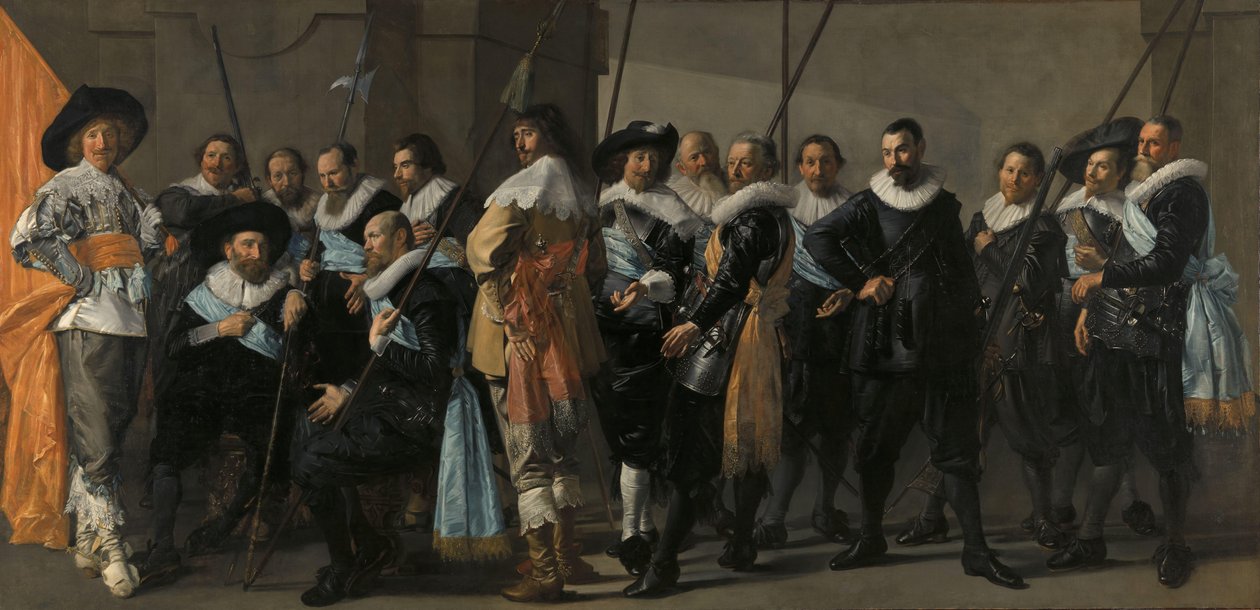 Compañía de Milicia del Distrito XI bajo el Mando del Capitán Reynier Reael, conocida como "La Compañía de la Mugre".
Oficiales y otros guardias del Distrito XI de Ámsterdam, bajo el mando del capitán Reijnier Reael y el teniente Cornelis Michielsz Blaeuw de Frans Hals